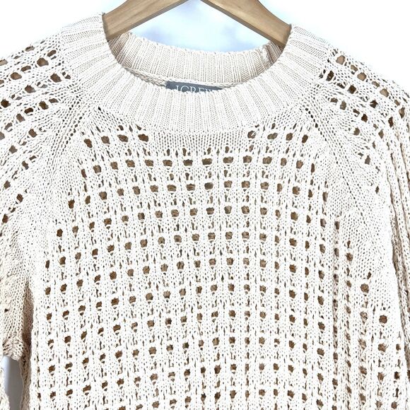 J Crew Sweater Size Medium Womens Cream Wide Neck Beach Pointelle Stitch Open - Picture 2 of 6